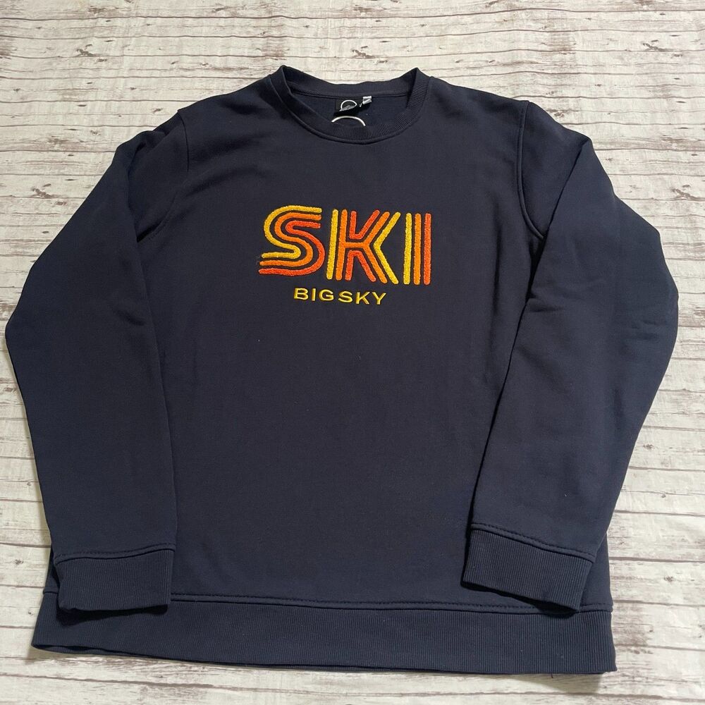Big Sky Montana Sweatshirt Mens Size Large L Blue Crewneck Long  Yellow Orange